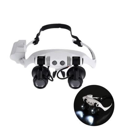 Magnifier 10X 15X 20X 25X with 2 LED Light Double Eye Glasses Headhand Wearing Magnifying Jeweler Watch Clock Repair Loupe