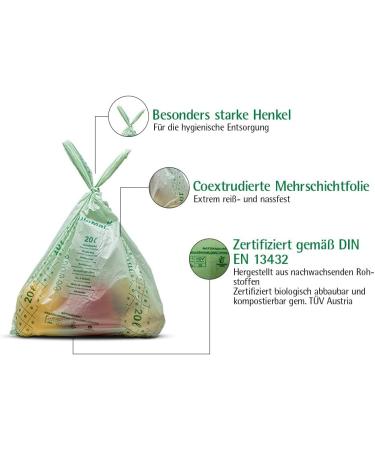 Biomat Compostable 20L Organic Waste Bags with Handle - 130 Premium Quality Bags DINPlus Certified Climate-Neutral Made in Germany (5 Pack) - Buy Online on GoSupps.com