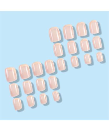 French Tip Press on Nails - Short Round Press On Nails with Nail Tips Minimalist yellow edged French fake nails Design Glossy Naked Pink press on nails Acrylic False Nails Cute Artificial Nails - Buy Online on GoSupps.com