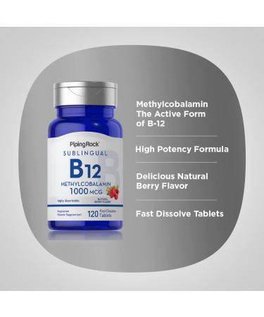 Piping Rock Vitamin B12 1000 mcg Sublingual | 120 Tablets | as Methylcobalamin | Berry Flavor | Vegetarian Non-GMO Gluten Free Supplement - Buy Online on GoSupps.com