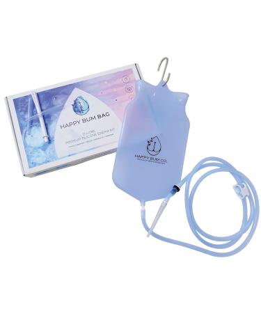 Happy Bum Bag Enema Kit | 6.5ft Silicone Hose 2L Non-Toxic Silicone Enema Bag with 3 Replacement Tips | Reusable Coffee Enema Kit Suitable for Water & Coffee Enemas for Colon Cleanse for Women & Men