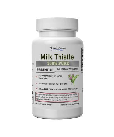 Superior Labs Milk Thistle NonGMO - 80% Silymarin Flavonoids - Powerful Formula for Healthy Liver Kidney Detox and Function Energy - 250mg 4:1 Extract Yielding 1 000mg 120 Vegetable Caps - Buy Online on GoSupps.com