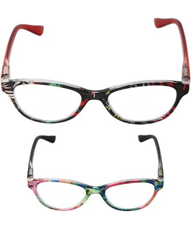 Hyyiyun 2Pairs Bifocal Reading Glasses Women Cateye Designer Clear Lenses Readers - 1.75x with Hard Case and Pouch - Buy Online on GoSupps.com