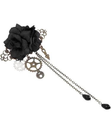 Clips Barrettes Steampunk Hair Clips with Tassels Chain Rose Flower Hair Clip Vintage Halloween Headdress Goth Gothic Hair Accessories for Women Girls Black