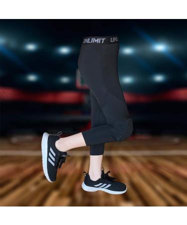 4-16 yrs Youth Basketball Compression Capri Pants with Knee Pads - Black, Large - Buy Online on GoSupps.com