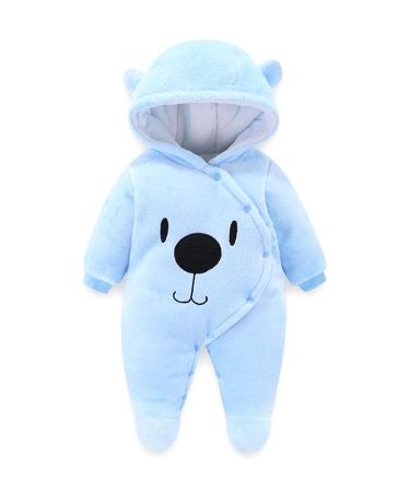 Voopptaw Warm Baby Winter Jumpsuit Fleece Romper Suits Cute Thick Bear Snowsuit for 0-12months 9-12 Months #1 blue