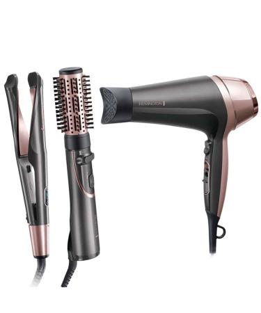 Remington Hair Styling Set Curl & Straight : Hairdryer + Straightener + Hot Air Brush Hot Air Brush+Hairdryer+Hair Straightener Set