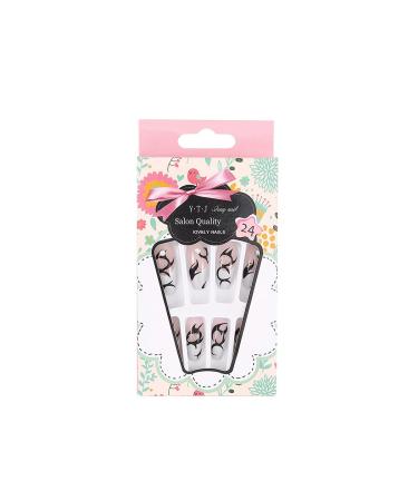 Sethexy Long Ballerina False Fingernails - French Coffin Acrylic Nails with Rhinestones | 24 Press-On Nail Tips for Women & Girls - Buy Online on GoSupps.com