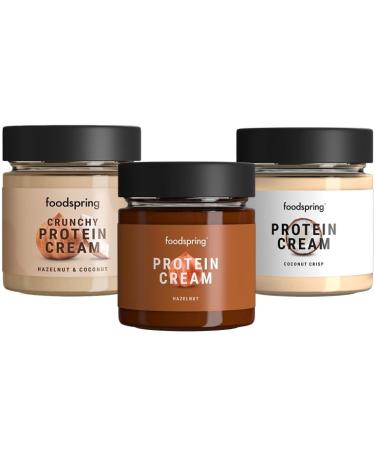foodspring | Protein Cream Pack 3 in 1 | Hazelnut Cream 200g + Coconut Cream 200g + Crunchy Coconut and Hazelnut Cream 200g