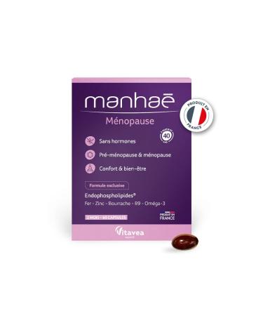 Vitavea Manha Menopause Dietary Supplement without Hormones - Folic Acid Omega 3 Zinc and Iron - 60 Capsules - Purple - 2 Months - Made in France