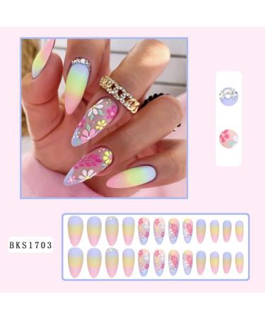 yomoe Rainbow Small Flower Sticker Diamond French Wearable Nails Wearable Press on Nails Full Cover Nail Tips - Buy Online on GoSupps.com