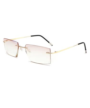 Bifocal Reading Glasses Men Women Rimless Blue Light Blocking Glasses 3.5 Diamond Cut Readers Titanium Eyeglasses