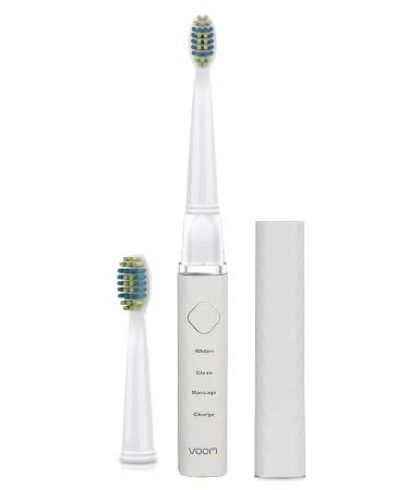 Voom Sonic Pro 3 Rechargeable Electric Toothbrush With Soft Dupont Nylon Bristles Dentist Recommended Portable Oral Care 2-Minute Timer 3 Adjustable Speeds Light Weight Design - White