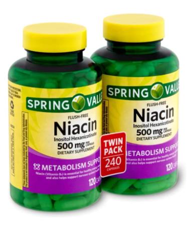 Spring Valley - Flush Free Niacin (B-3) 500 mg, 240 Capsules (2 Bottles of 120)
