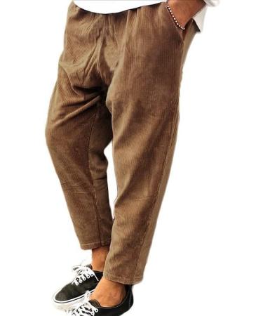 Men's Cargo Pants - Loose Fit Cotton Plus Size with Pockets - Summer 3/4 Sport Shorts & Lace Up Solid Color Overalls - A3-Braun - Buy Online on GoSupps.com