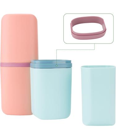 Ngosuet 4-Part Travel Toothbrush Set | Toothbrush Holder for Home & Trips | Stylish Blue Light Blue Pink & Gray - Buy Online on GoSupps.com