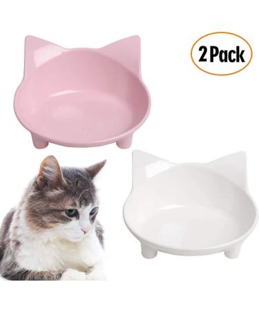 Non Slip Cat Bowl for Stress Relief - Shallow Cat Food and Water Dish - Safe Food-Grade Material - Pink+White - Buy Online on GoSupps.com