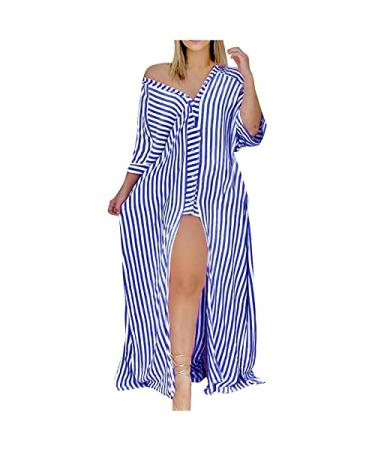 Plus Size Party Dresses for Women Plus Size 2023 Floral Print V Neck Short Sleeves Ladies Holiday Midi Dress X-Large Blue