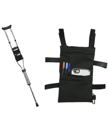 Crutch Bag Pouch - Accessory Tote for Crutches Provides Easy Hands-Free Access with Crutch Handle Covers Included for Men or Women - Black Color and Lightweight Design