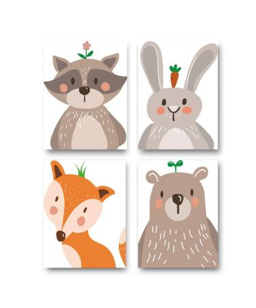 Set of 4 Nursery Baby Room Posters DIN A4 Pictures Girls /Boys Decoration for Children's Rooms Forest Animals Safari Scandinavian White