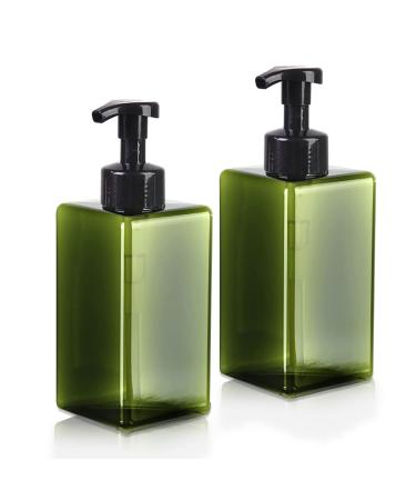 Foaming Soap Dispenser  Green Refillable Pump Bottle Plastic with Travel Lock  Used for Liquid Soap  Shampoo  Body Wash  15oz/450ml (2 Pcs)