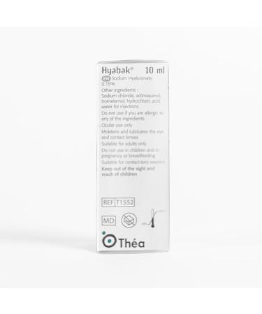 Thea Hyabak Eye Drops - Hyaluronic Acid for Dry Eyes Contact Lens Moisturizing Lubricant Occasional Dry Eye Digital Device Use Ideal for Extended Screen Use - 10 ml (300 Drops) 10 ml (Pack of 1) - Buy Online on GoSupps.com