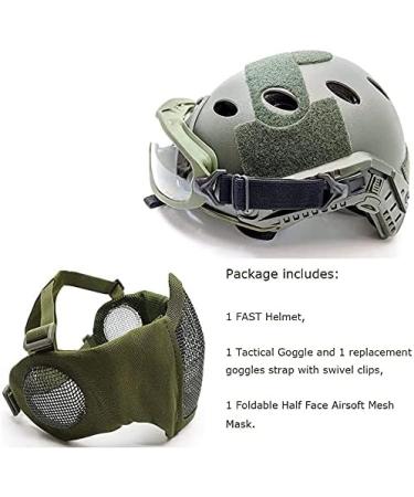 Tactics PJ Type Airsoft Fast Helmet & Foldable Half-Face Mesh Ear Muffs Mask Set - Full Face Protection Goggles OD | International Shipping - Buy Online on GoSupps.com