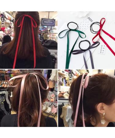 10PCS Bow Hair Tie Long Hair Bands Colourful Silk Ribbon Hair Scarf  Rubber Bands Ponytail Holder Satin Hair Scrunchies for Women Girls 10pcs-silk ribbon - Buy Online on GoSupps.com