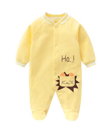 JiAmy Baby Romper Cotton Footie Onesie Long Sleeve Sleepsuit Pajamas Yellow Lion 6-9 Months Yellow Lion 6-9 Months
