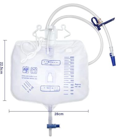 Urine Drainage Bag 2000ml - Collection Bag with 2 Straps & Anti-Reflux Valve - Effective & Comfortable International Shipping - Buy Online on GoSupps.com
