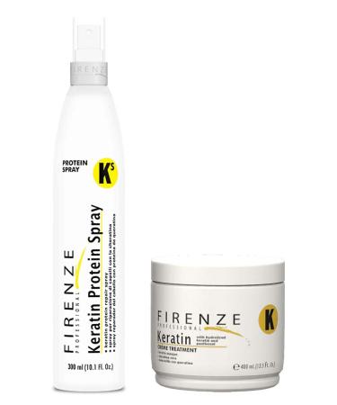 Firenze Professional Keratin Repair Bundle - Keratin Protein Repair Spray and Keratin Mask Treatment Pack with Free Red Gift Bag 3.37 Fl Oz (Pack of 3)