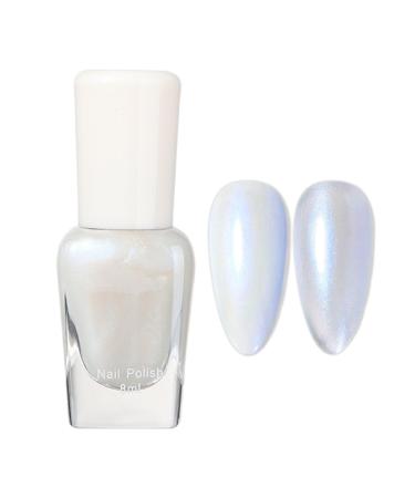 Pearl White Glitter Nail Polish Shimmering Shell Spiral Silver Shimmer Quick Dry Nail Varnish Shining Sparkling Long Lasting No Need Cure DIY Nail Art Manicure Birthday Gift for Women & Girls