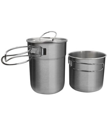 2Pcs Foldable Camping Cups and Mugs Pot 304-Food-Grade Stainless Steel Outdoor-cookware-Set with Vented lid 33oz Big+24oz Small