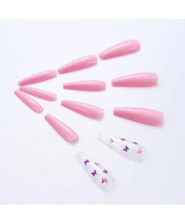 Brishow Butterfly Ballerina Pink Press On Nails - Long Lasting Acrylic Fingernails for Women & Girls | 24 Pieces - Buy Online on GoSupps.com