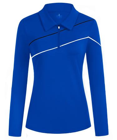 JACK SMITH Women Golf Polo Shirts Dry Fit UPF 50+ Long Sleeve Tennis Tops Zip Up Slim Fit Athletic Shirt with Tee Holder Royal Blue X-Large