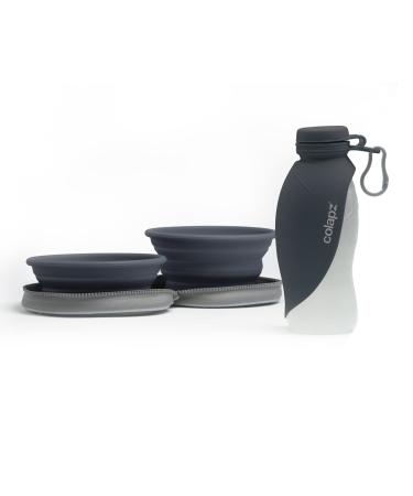 Travel set - Two foldable dog bowls with dogs water bottle for on the go - travel accessories for pets and puppies - Accessories for dog walks - gray 4. Travel set - gray