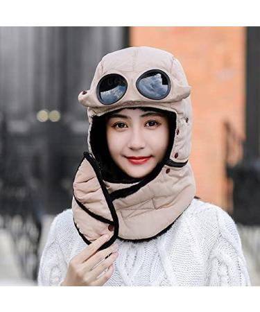 Winter Thermal Trapper Hat with Glasses - Windproof Ski Mask Cap in Black - Buy Online on GoSupps.com