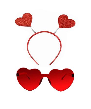 Valentines Day Heart Head Boppers Headbands and Heart Shape Sunglasses for Party Props Holiday Wedding Birthday Costume Accessory
