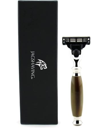Jag Shaving Manual Triple Edge Beard Trimmer - Premium Green & Brown Resin Handle - Perfect for Precision Grooming - Buy Online on GoSupps.com