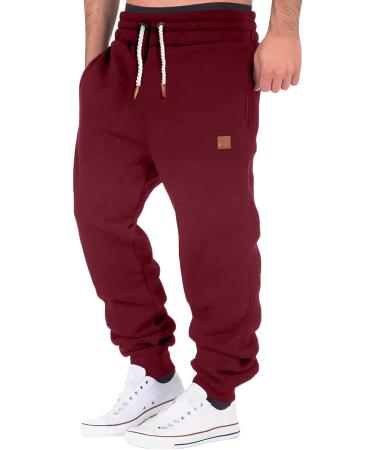 Men's Heavyweight Fleece Cargo Sweatpants | Elastic Waist Jogger Pants | Wine | Large - Buy Online on GoSupps.com