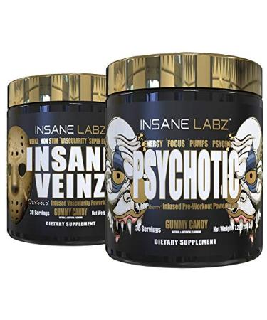 Insane Labz - Psychotic Gold and Insane Veinz Gold - 64 Total Servings - 13.6 Oz. - (2 Pack)