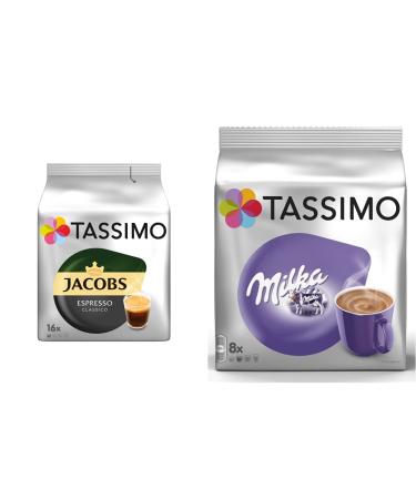 Tassimo capsules Jacobs Espresso Classico 80 coffee capsules 5 -pack 5 x 16 drinks & capsules Milka 40 cocoa capsules 5 packs 5 x 8 drinks bundle with capsules