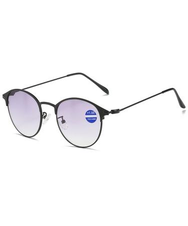 Lanomi retro sunglasses Blue light filter progressive bifocal reading glasses women men oval metal full frame reading aid outdoor round UV protection visual aid glasses with presence black 2.0 dioptria