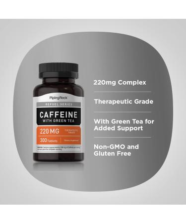 Piping Rock Caffeine Pills 220mg - 300 Tablets | Boost Energy & Metabolism | Non-GMO Gluten Free Pharmaceutical Grade Supplement - Buy Online on GoSupps.com
