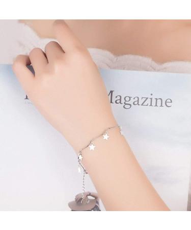 WIPPWER Silver Bracelet Sterling Silver Chain Bracelet Ladies Sterling Silver Bracelet Hand Silver Stars Bracelet Fashion Bracelet Ladies Silver Jewellery Gifts for Sisters - Buy Online on GoSupps.com