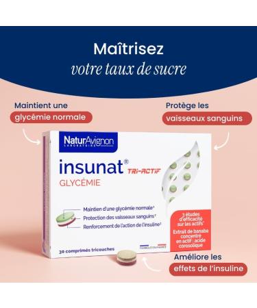 NaturAvignon Insunat Tri-Active Laboratory | 3-Layer Tablet | Banaba Cinnamon Zinc Chromium and Vitamin C | Helps Regulate Sugar Levels | Made in France - Buy Online on GoSupps.com