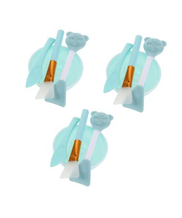 Didiseaon 3 Ensembles Set de Pinceaux Applicateurs pour Masque Facial Silicone Double T te Brosse Nettoyante Visage Portable et Bol de M lange pour Soins Peau Outil Beaut Multifonctionnel Bleu ciel
