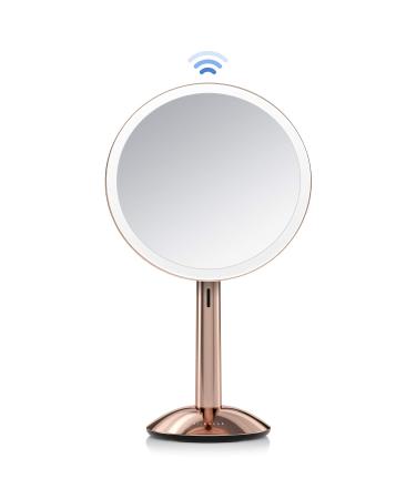 HIBELLA Lighted Makeup Mirror 8 Round Magnifying Vanity Sensor Mirror 1X Magnification Detachable Light Up Mirror with Travel Case Natural Sunlight Simulation Dimmable Cordless Rechargeable