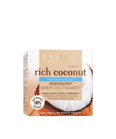 EVELINE COSMETICS Rich Coconut Multi Hydrating Facial Cream Nutritioning Antioxidant Properties Reduces Wrinkles Organic Based Vegan Formula 97% Natural Day & Night 50ml