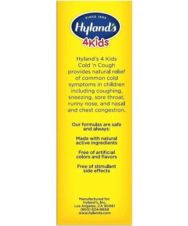 Hyland's Cold and Cough 4 Kids - Natural 4oz Cough Syrup for Decongestant & Sore Throat Relief - Buy Online on GoSupps.com
